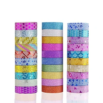 Afbeelding van Phantomon Washi Tape Set 30 rollen decoratieve voor kunst, ambachten, doe het zelf decoratie, plakboek, glitter Masking met opbergzakken