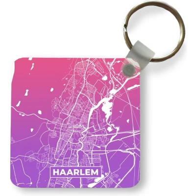 Afbeelding van Sleutelhanger Uitdeelcadeautjes Stadskaart Haarlem Nederland Paars Plastic