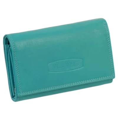 Afbeelding van Ledershop24 dames lederen portemonnee lang verschillende kleuren cadeauset + exclusieve sleutelhanger, Auqa, Eén maat
