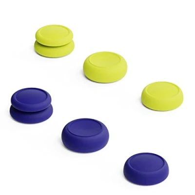 Afbeelding van Skull &amp; Co. Skin, CQC and FPS Thumb Grip Set Joystick Cap Analog Stick for Nintendo Switch OLED Joy Con Controller Blue + Neon Yellow, 3 Pairs(6pcs)