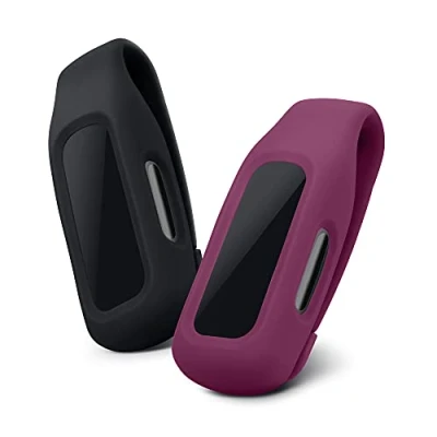 Afbeelding van kwmobile 2 x clip, compatibel met Fitbit Inspire 3 / Ace 3, reservehouder voor fitnesstracker, zwart donkerrood, tracker niet inbegrepen