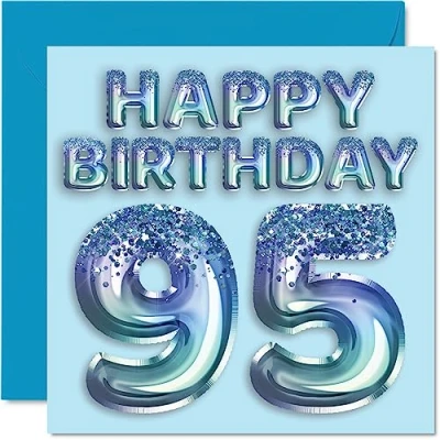 Afbeelding van 95e verjaardagskaart voor mannen blauwe glitter feestballon gelukkige verjaardagskaarten 95 jarige man overgrootvader opa papa Gran, 145 mm x vijfennegentig verjaardag