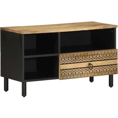 Afbeelding van vidaXL Tv meubel 80x33,5x46 cm massief ruw mangohout zwart