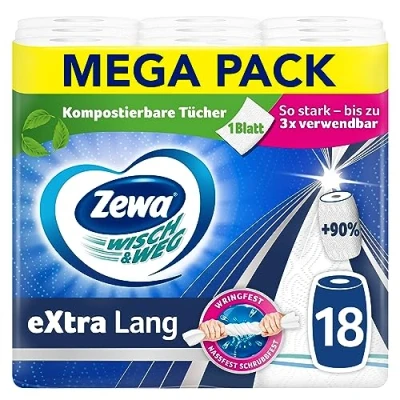 Afbeelding van Zewa Wisch&amp;Weg extra lang origineel, Mega Pack, 9 verpakkingen