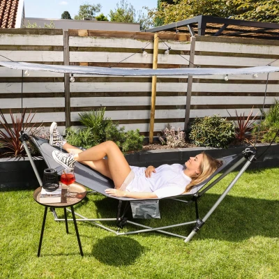 Afbeelding van BluMill Hangmat met Standaard Incl. Zonnescherm &amp; Draagtas Inklapbaar Lounge stoel