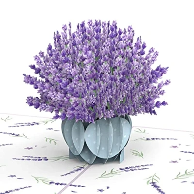 Afbeelding van papercrush® pop up kaart lavendel 3D bloemenkaart voor vrouw, vriendin en moeder (verjaardagskaart, beterschap, herstel, bedank) wenskaart met bloemen ronde verjaardag