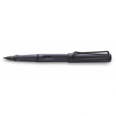 Afbeelding van LAMY safari steel black Vulpen met ergonomische greep &amp; gepolijste linkshandige stalen penpunt (LH) in maat M ideaal voor schrijven en kalligrafie inclusief T 10 blauw patroon