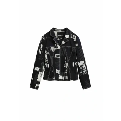 Afbeelding van Desigual Newspaper Zipper Blazer, Dames, Maat: Medium, Black