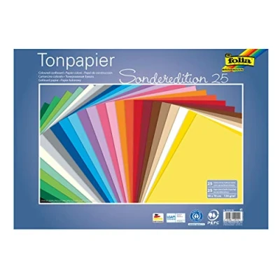 Afbeelding van folia 67/25 99 Gekleurd papier mix, ca. 50 x 70 cm, 130 g/m², 25 vellen gesorteerd in kleuren, voor het knutselen en creatief ontwerpen van kaarten, raamafbeeldingen scrapbooking