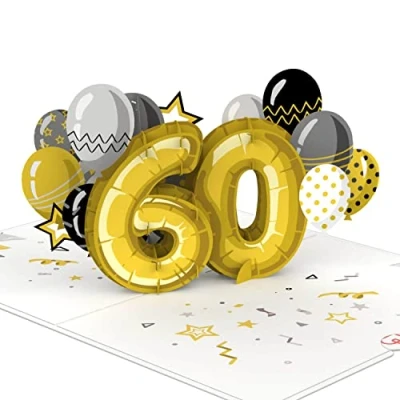 Afbeelding van papercrush® Pop Up Card 60e verjaardag handgemaakte 3D verjaardagskaart voor vrouwen en mannen (60 jaar), felicitaties de speciale wenskaart incl. envelop