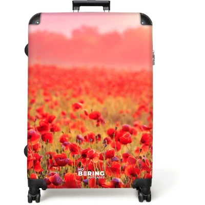 Afbeelding van NoBoringSuitcases.com® Koffer groot Reiskoffer lichtgewicht Klaprozen bij zonsondergang Rolkoffer met 4 wielen Grote trolley XL 98 liter bagage
