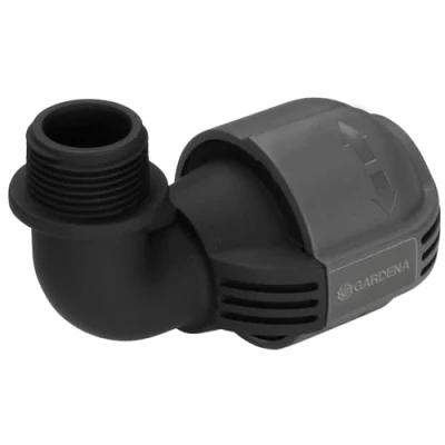Afbeelding van Gardena 2781 U sprinklersysteem L stuk met buitendraad: Verbindingsstuk voor aansluiten verzonken sproeier op buisuiteinde 25 mm x 3/4&quot; Quick &amp; Easy techniek zelfdichtende (2781 20) externe draad