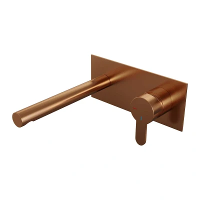 Afbeelding van Brauer Copper Edition Wastafelmengkraan inbouw rechte uitloop links hendel plat smal afdekplaat model D 1 PVD geborsteld koper