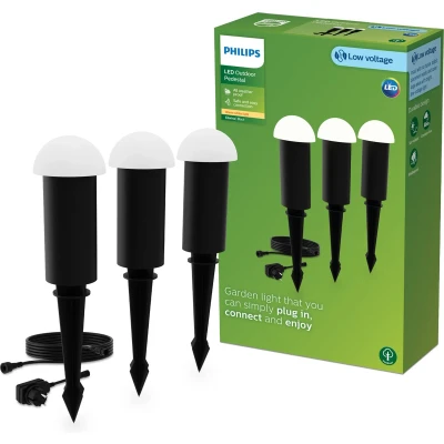 Afbeelding van Philips Edwina GardenLink 3 pack Sokkellamp met spies 24V Warm wit licht; 2700K Zwart Tuinpadverlichting