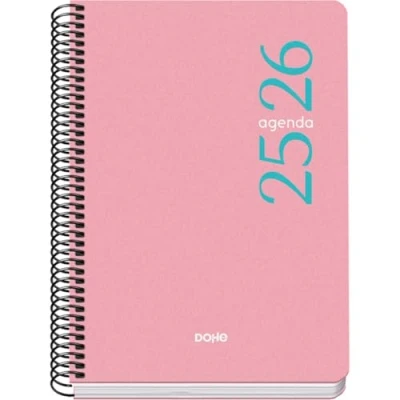 Afbeelding van Dohe Schoolagenda 2025 2026 Weekoverzicht, Formaat A5 (15x21 cm), Spaans en Engels, September tot Juni, Spiraalbinding, Flexibele Kaft ESENCIAL Roze