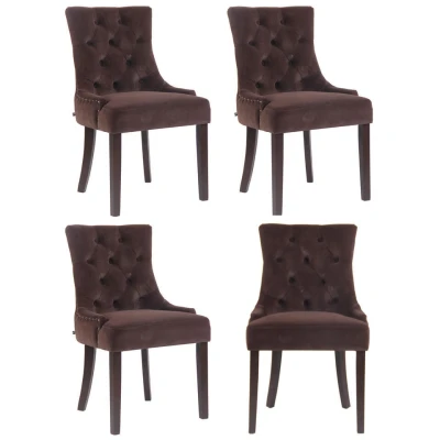 Afbeelding van CLP Aberdeen Set van 4 eetkamerstoelen Zonder armleuning Hout Fluweel bruin antiek