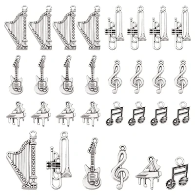 Afbeelding van PandaHall muziekinstrumenten hanger, gitaar, harp, trompet, piano, musical note, vioolsleutelhanger, loodvrij