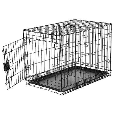 Afbeelding van Amazon Basics Duurzame hondenkooi van metaaldraad met plateau en enkele deur, opvouwbaar, 76 x 48 53 cm (L B H), zwart