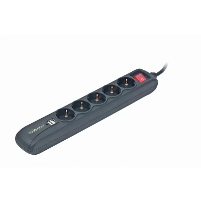 Afbeelding van Gembird SPG5 U2 5 voudige stekkerdoos met geïntegreerde USB oplader, zwart