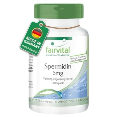Afbeelding van Fairvital Spermidine 6mg 90 capsules uit tarwekiemextract op kwaliteit getest en hoog gedoseerd 100% veganistisch Made in Germany