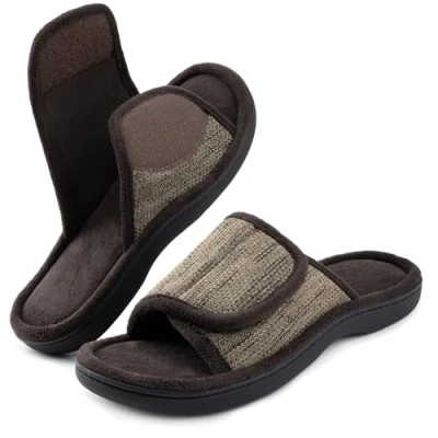 Afbeelding van RockDove Heren verstelbare wrap traagschuim slide slipper, Koffie, 10/11 UK