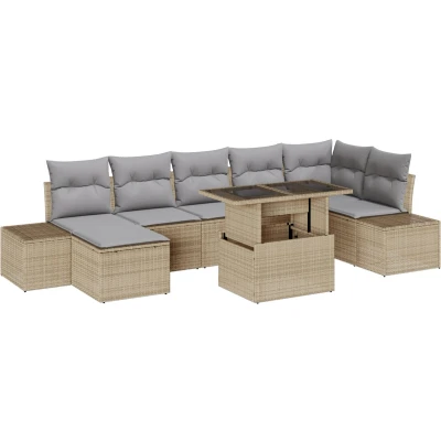 Afbeelding van vidaXL Tuinbankset Set van 8 Grijs, Beige Rattan, Polyester