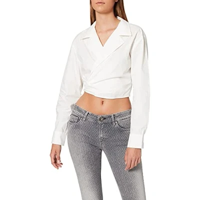 Afbeelding van NA KD Overlap cropped overhemd voor dames, Wit, 34