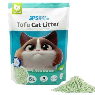 Afbeelding van Tofu BPS 15457 Kattenbakvulling, 6 l, stofvrij, gemakkelijk te klonteren, geurcontrole, wordt in het toilet gegooid (Green Tea, 1 stuk)