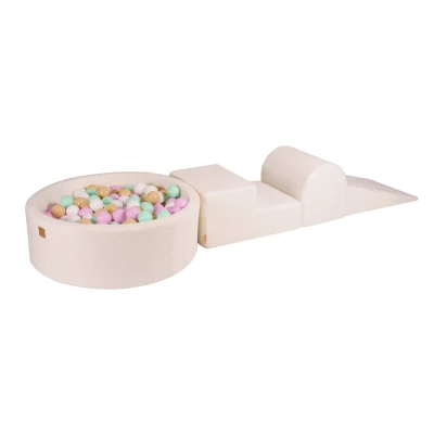 Afbeelding van Zachte Boucle Speelset met XXL Ballenbak in Wit Ballenbakje België Pastelroze/Munt/Wit/Beige