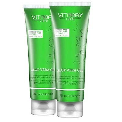 Afbeelding van Vitabay Aloë Vera Gel (2x250 ml) 99,9% plus komkommerextract, hydraterend huidkalmmerend, natuurlijk en biologisch