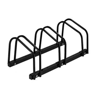 Afbeelding van Relaxdays fietsenrek voor 3 fietsen, van metaal, met montagemateriaal bodem, HxBxD: 27 x 67,5 33 cm, zwart
