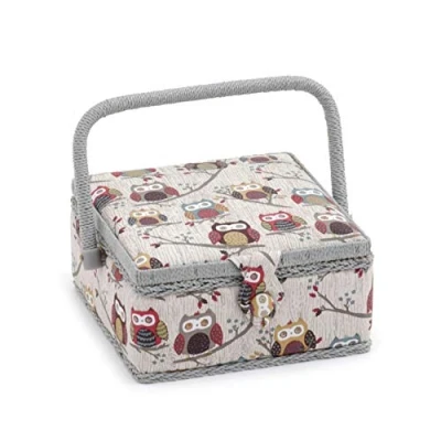 Afbeelding van Hobby Gift Exclusieve kleine naaidoos, knutseldoos, accessoirelade, speldenkussen, PVC handgreep, 20 x 11 cm, uil