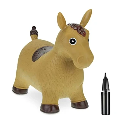 Afbeelding van Relaxdays skippy dier paard, springdier voor kinderen vanaf 3 jaar, BPA vrij, tot 50 kg, inclusief luchtpomp, lichtbruin