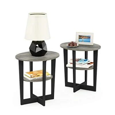 Afbeelding van FURINNO 215019GYWBK Salontafel, 2 Pack, Frans Eiken Grijs/Zwart