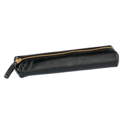 Afbeelding van Clairefontaine 116056C een etui van zwart leer 4 x 2,5 19,5 cm slanke mini pennenhouder collectie witte kersenboom