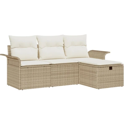 Afbeelding van vidaXL 4 delige tuinset met kussens in beige poly riet