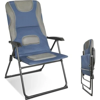Afbeelding van Homecall Folding garden camping chair steel Rip Stop polyester/mesh padded backrest adjustable extra high blauw/grijs