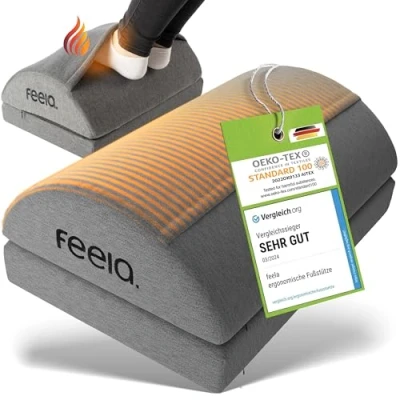 Afbeelding van feela.® Voetsteun, bureau, met nieuwe voetwarmtas, te gebruiken als voetenbank, voetenbank of voetensteun op kantoor, in hoogte verstelbaar, donkergrijs