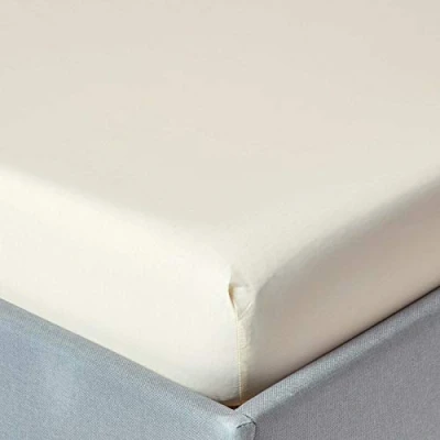 Afbeelding van HOMESCAPES Crème diep hoeslaken (30,5 cm) Klein tweepersoons, 200 TC 400 draadtelling equivalent, puur Egyptisch katoenen laken met volledig elastische rok