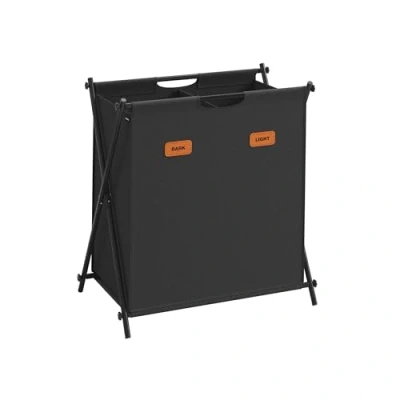 Afbeelding van SONGMICS Wasmand, wasverzamelaar, 115 liter, wasbox, 2 vakken, inklapbaar X frame, individuele etiketten, voor bijkeuken, slaapkamer, badkamer, inktzwart