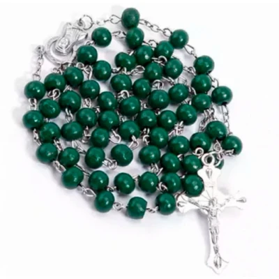 Afbeelding van Rozenkrans ketting groen hout Charme Bijoux