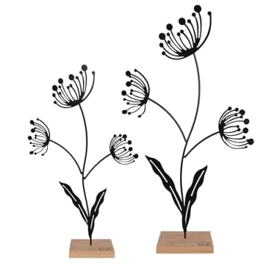 Afbeelding van UNUS Decoratieve staander bloem silhouet metaal moderne woon en tuin decoratie set van 2 zwart