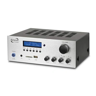 Afbeelding van Dynavox Stereo Kompakt Verstärker VT 80 MK, 4 schraubbare speaker Anschlüsse, remote control for Digital Eingänge (USB, SD Card), integrierte BT antenna and FM Radio silver