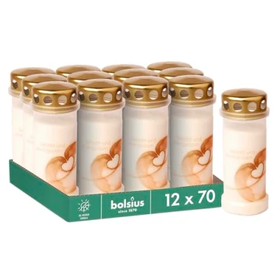 Afbeelding van Bolsius Graflicht wit Set 12 stuks lengte brandduur 70 uur rouwkaars &amp; herdenkingspartsen permanente brander met motief hart ongeparfumeerd zonder palmolie nr. 6, 17 centimeter