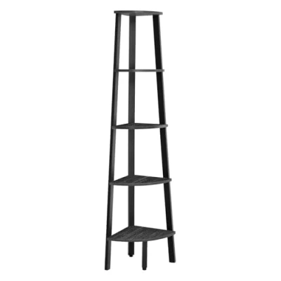 Afbeelding van VASAGLE Hoekplank 5 laags boekenkast Ladderplank Opbergplank Plantenplank voor woonkamer Industrieel ontwerp met stalen frame Houtskoolgrijs Matzwart LLS035B02