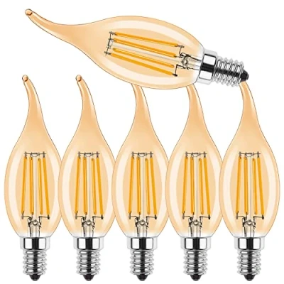 Afbeelding van ProCrus E14 LED dimbare kaarslamp Vintage 4W LED, kaarsvorm voor kroonluchters, C35 filament kaarsen lamp, 2700K warm wit, lamp vervangt 40W, 400LM, dimbaar, amber, veel van 6