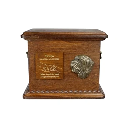 Afbeelding van Art Dog Urn voor hondenas Handgemaakt gedenkteken met reliëf, gepersonaliseerde gravure en koudgegoten bronzen buste 8,3x11,4x8,7 Sint Bernard