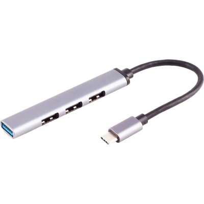 Afbeelding van Shiverpeaks BASIC S USB C hub, 3.0, 4 poorts A, ALU, slank, 0,12m (USB C, 4 Havens), Docking station + hub