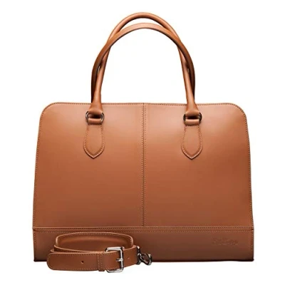 Afbeelding van Su.B Laptoptas 15 6 inch Handtassen Dames Split Leer Schoudertas met Laptopvak Bruin