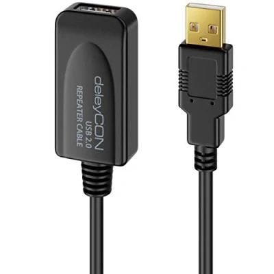 Afbeelding van deleyCON 5m Actieve USB 2.0 Kabel Verlenging met Signaalversterker Repeaterkabel Verlengkabel PC Computerprinter Scanner Zwart